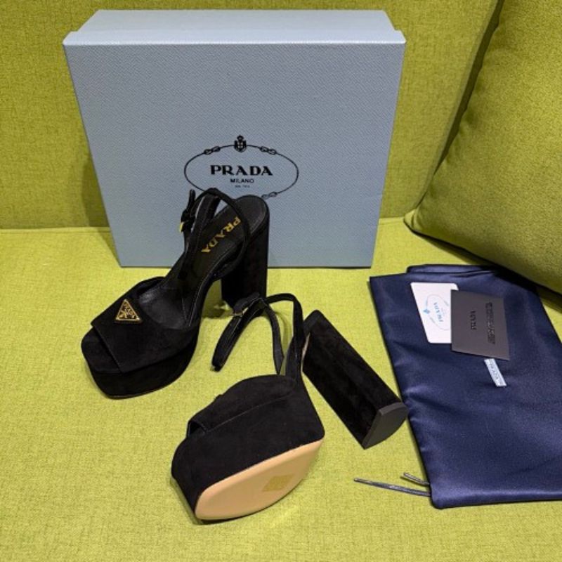 Prada Suede Platform Sandals in classic black ("Nero").