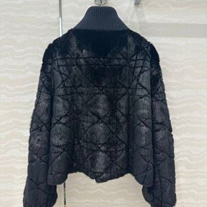 Christian Dior black mink fur jacket with a distinctive geometric