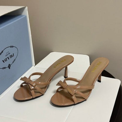 Prada Vernice Patent Leather Bow Mule Sandals