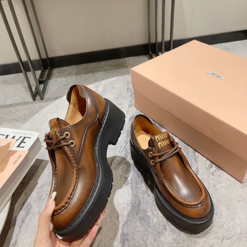 Miu Miu Laced Fumé Leather Shoes,