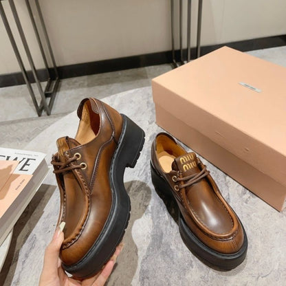 Miu Miu Laced Fumé Leather Shoes,