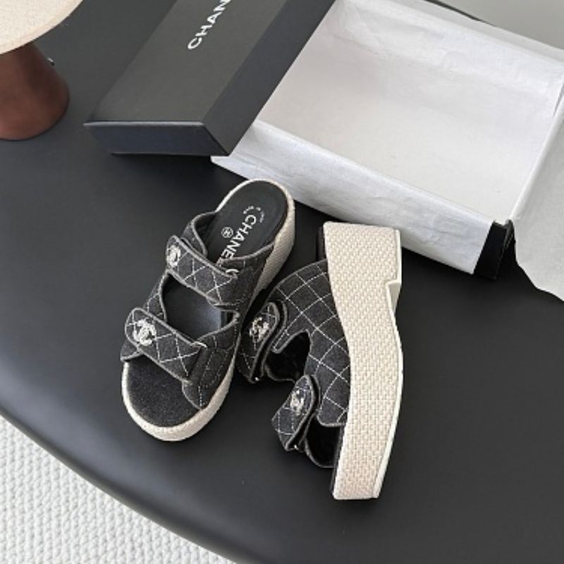 Chanel Quilted Denim Dad Sandals from the Cruise 2022