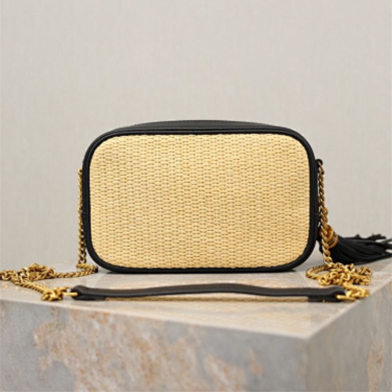 Saint Laurent Lou Mini YSL Monogram Raffia Camera Bag