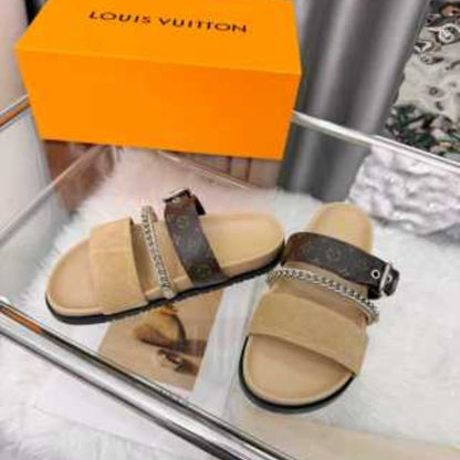 Louis Vuitton LV Vibe Comfort Mules in a beige