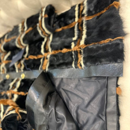 Prada checkered fur coat with a leather collar