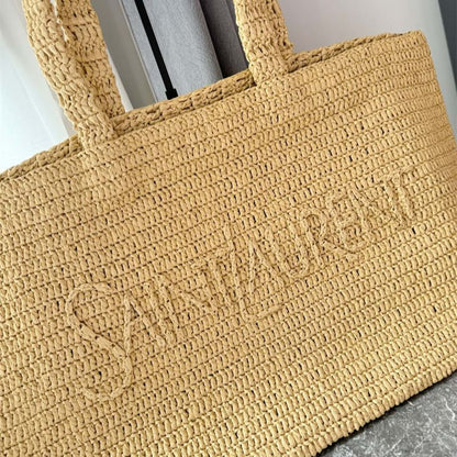 Saint Laurent Rive Gauche raffia tote bag.
