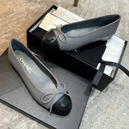 Chanel Lambskin Cap Toe CC Ballerina Flats.