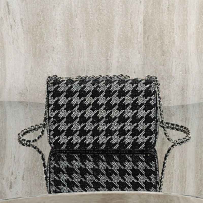 Chanel Black and Silver Diamante Crystal Houndstooth Mini Flap Bag.