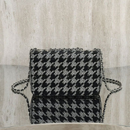 Chanel Black and Silver Diamante Crystal Houndstooth Mini Flap Bag.