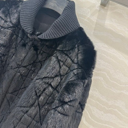 Christian Dior black mink fur jacket with a distinctive geometric