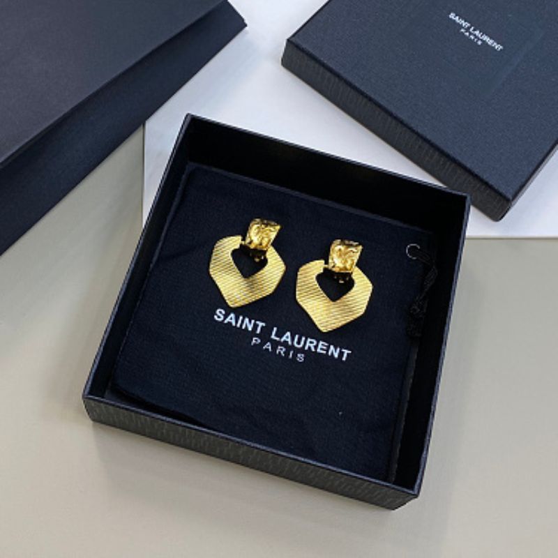 Saint Laurent (YSL) ribbed logo doorknocker hoop earrings,