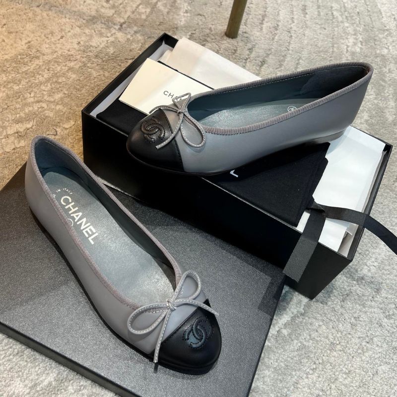Chanel Lambskin Cap Toe CC Ballerina Flats.