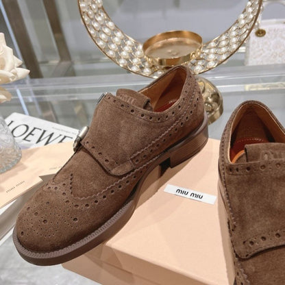 Miu Miu x Church's Double Monk Leather Brogues in brown suede.