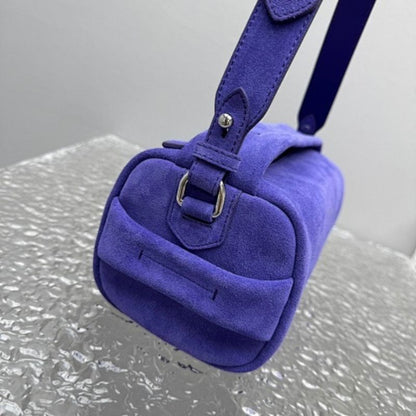 Prada Arqué Suede Mini Bag in a vibrant purple shade