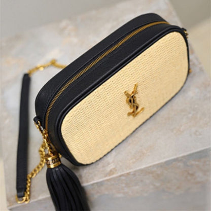 Saint Laurent Lou Mini YSL Monogram Raffia Camera Bag