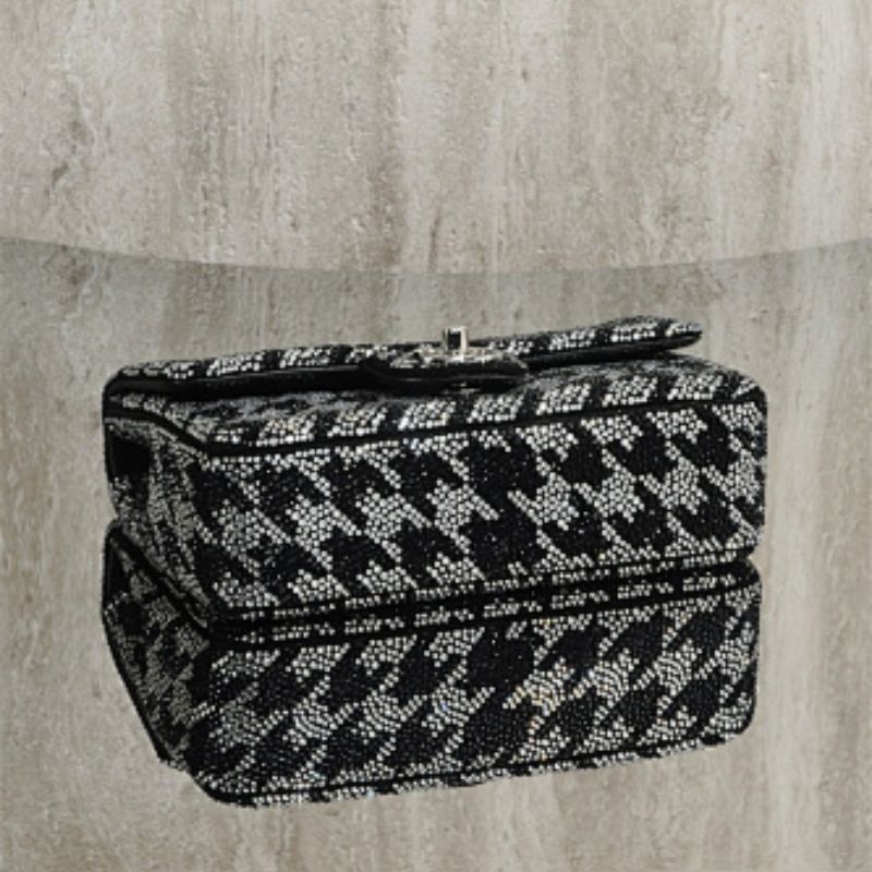 Chanel Black and Silver Diamante Crystal Houndstooth Mini Flap Bag.