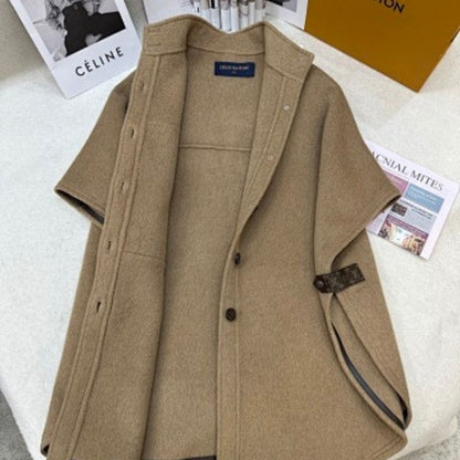 Celine Wool or Cashmere Poncho Coat with Leather Pockets,