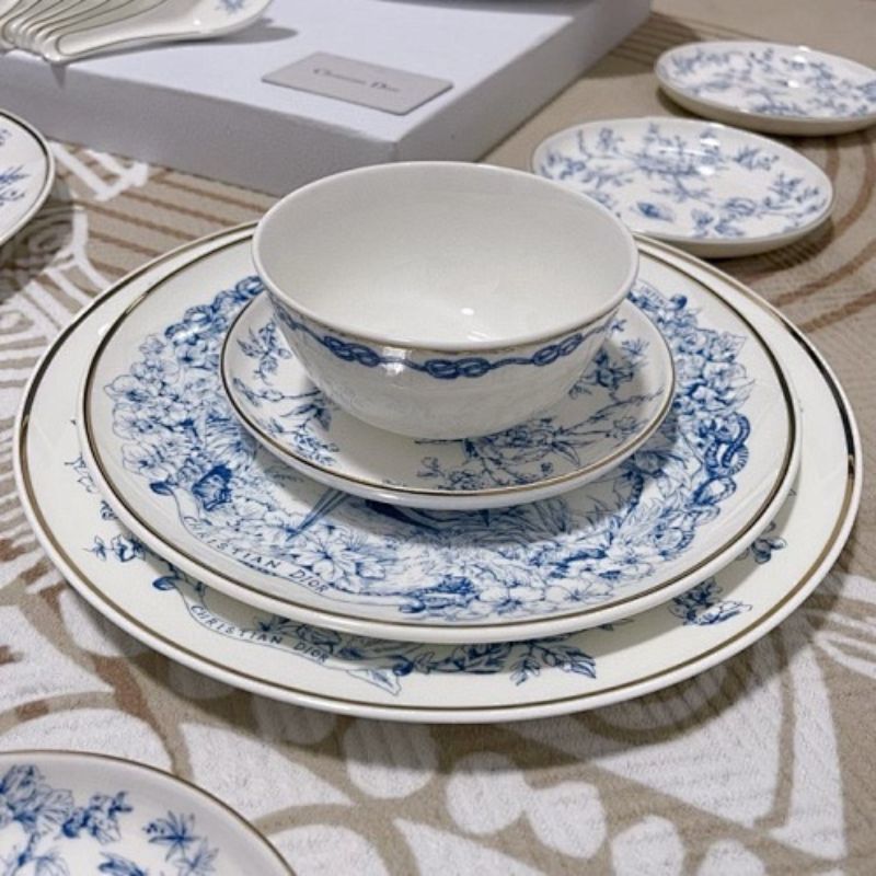 Dior Maison collection the iconic Toile de Jouy motif in blue and white.