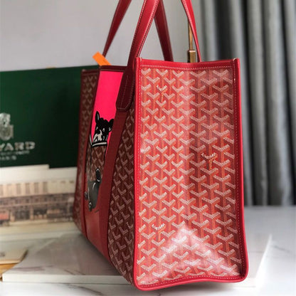 Goyard Villette MM tote bag in red Goyardine canvas.