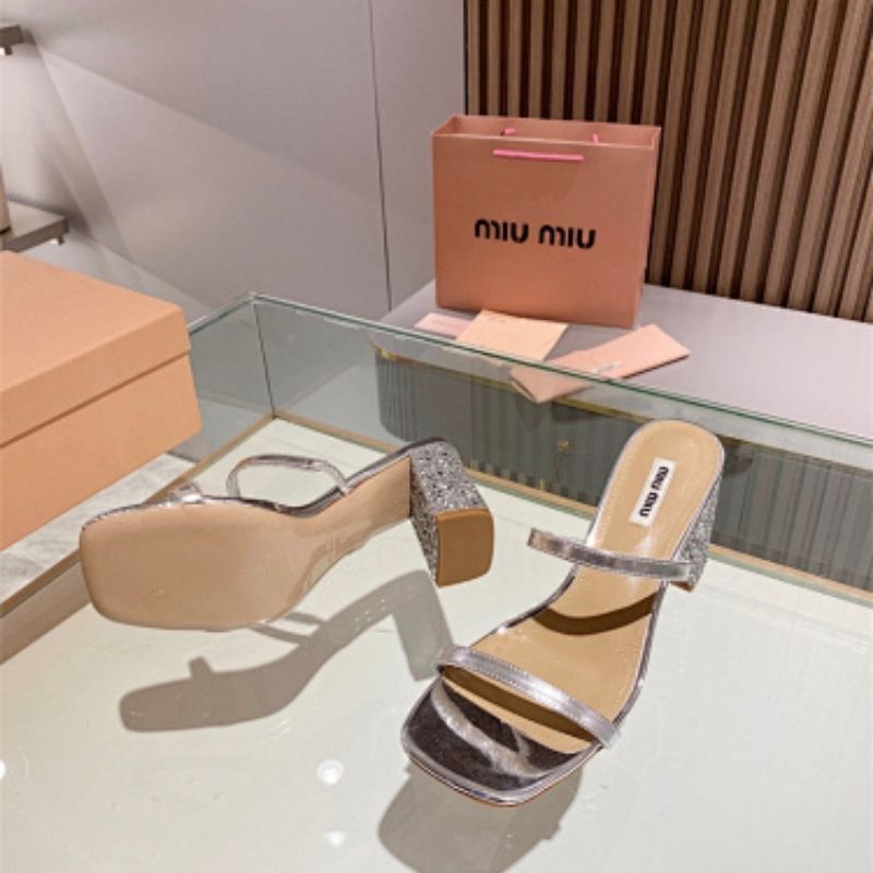 Miu Miu Glitter High Block Heel Sandal