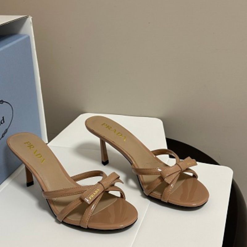Prada Vernice Patent Leather Bow Mule Sandals