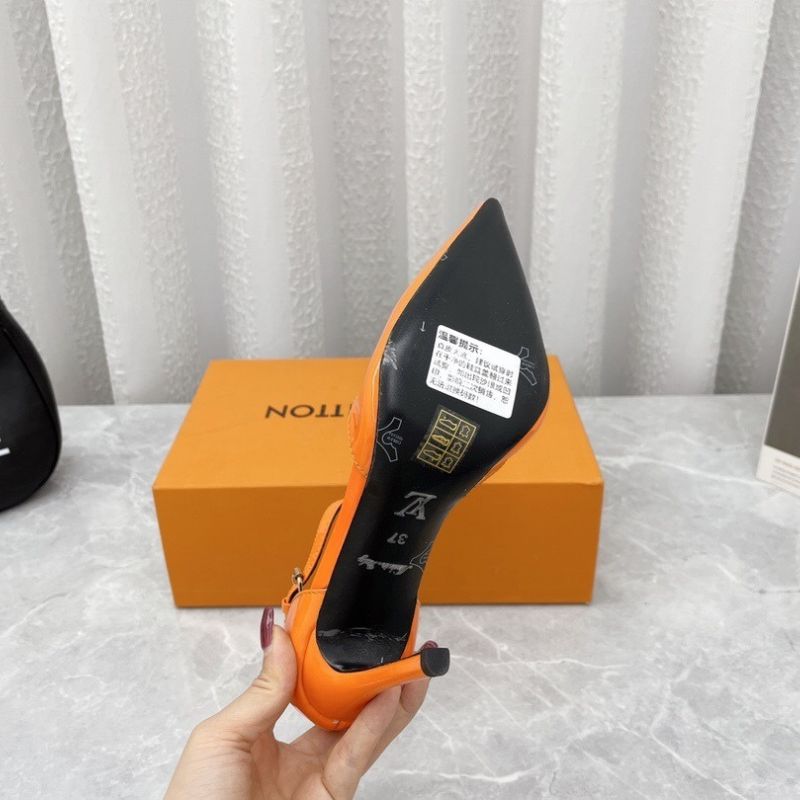 Louis Vuitton a bright orange patent leather pointed-toe pump
