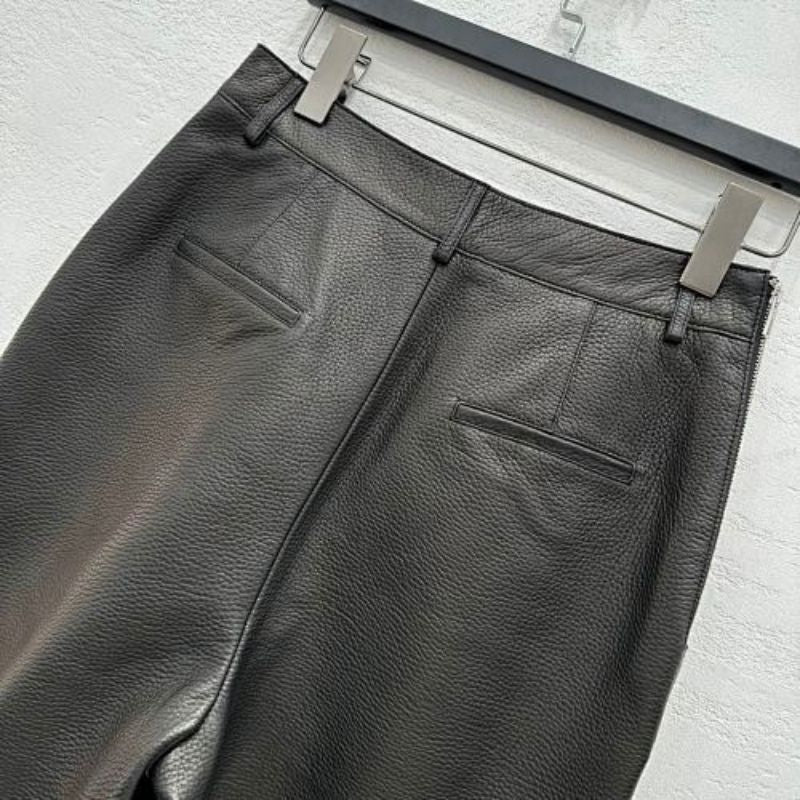 Hermès black, high-waisted, wide-leg faux leather trousers