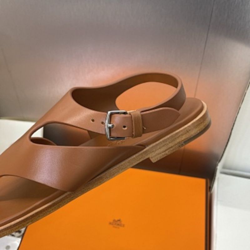 Hermès Karen Sandals in gold/caramel brown calfskin