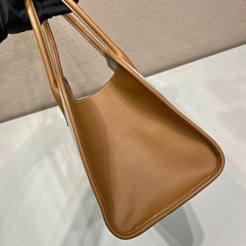 Prada Arqué Canvas and Leather Handbag