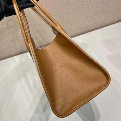 Prada Arqué Canvas and Leather Handbag