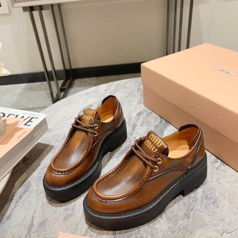 Miu Miu Laced Fumé Leather Shoes,