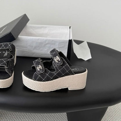 Chanel Quilted Denim Dad Sandals from the Cruise 2022