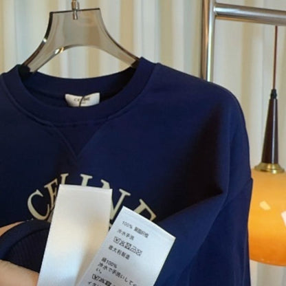 Celine Blason Loose Sweatshirt in Cotton Fleece, in a navy blue