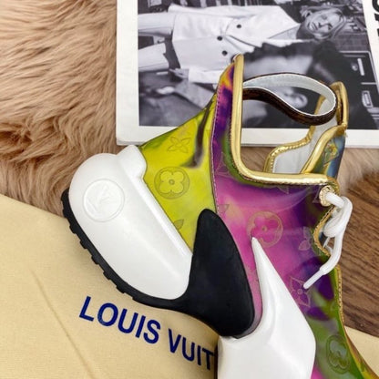 Louis Vuitton LV Archlight Sneaker in a striking multi-color, iridescent finish.