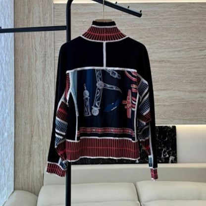 Hermès "Lettres Equestres" Long-Sleeve Twillaine Sweater