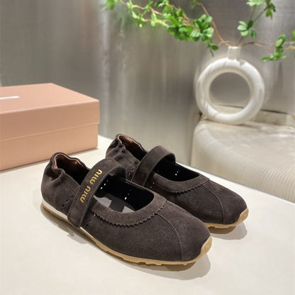 Miu Miu logo-strap ballet flats.