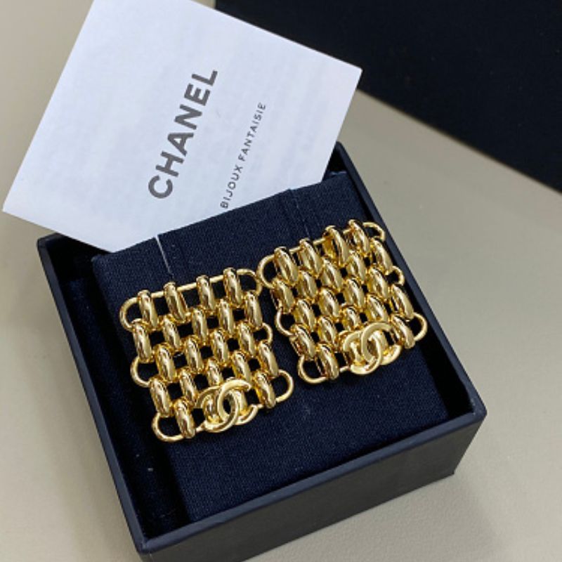 Chanel Woven Grid CC Clip-On Earrings