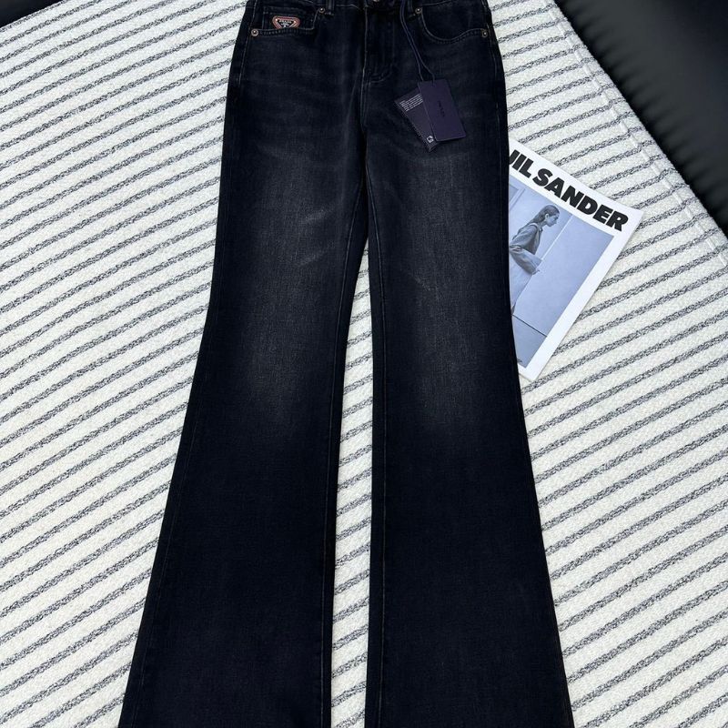 Prada black denim flared jeans.