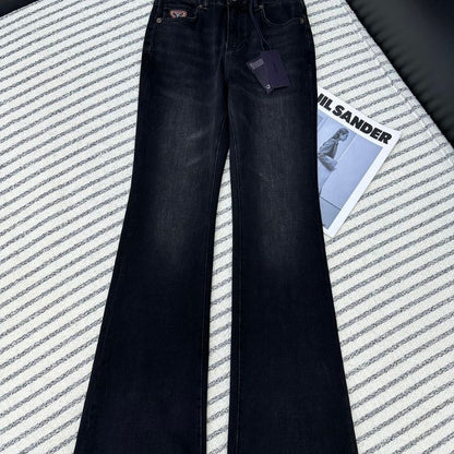 Prada black denim flared jeans.
