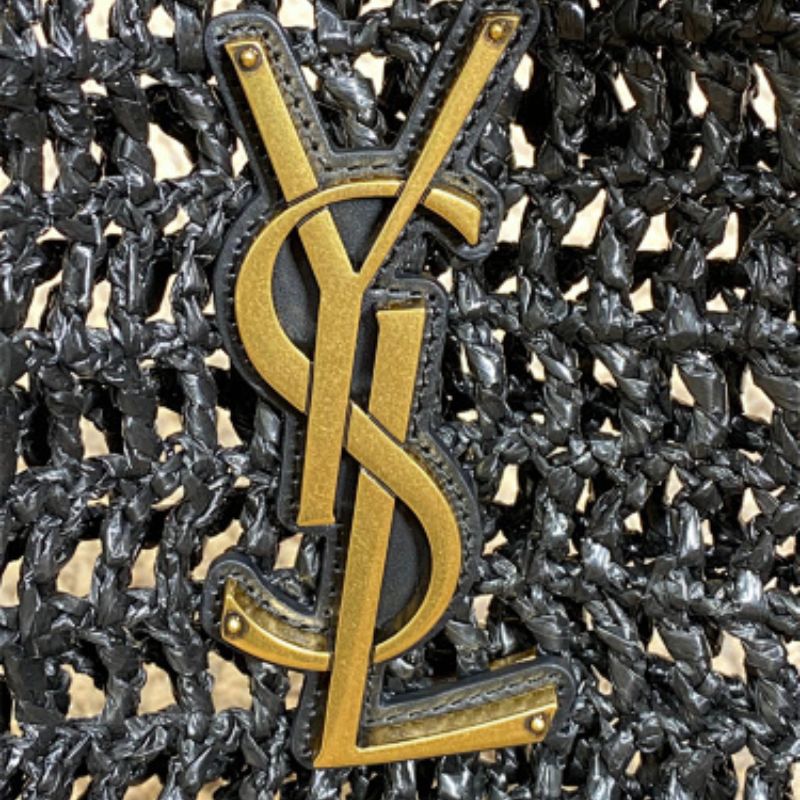 Saint Laurent Oxalis Shoulder Bag raffia macramé in black.