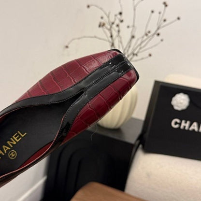 Chanel Burgundy Croc-Embossed Loafers