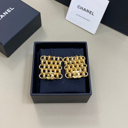 Chanel Woven Grid CC Clip-On Earrings