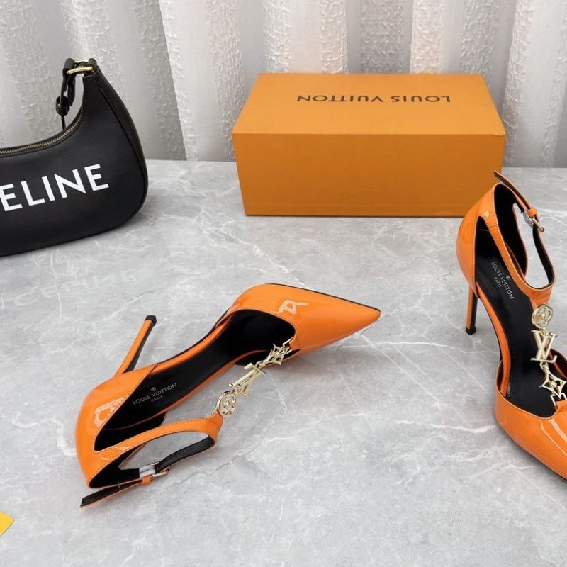 Louis Vuitton a bright orange patent leather pointed-toe pump