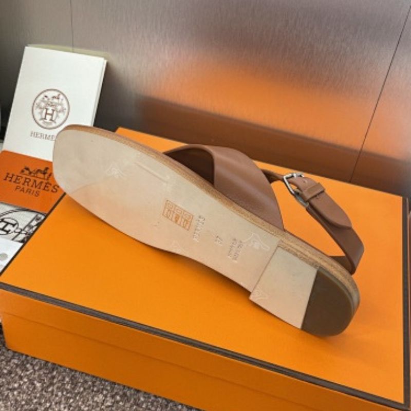 Hermès Karen Sandals in gold/caramel brown calfskin
