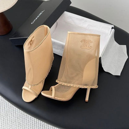 Chanel Mesh Peep-Toe Bootie Sandals