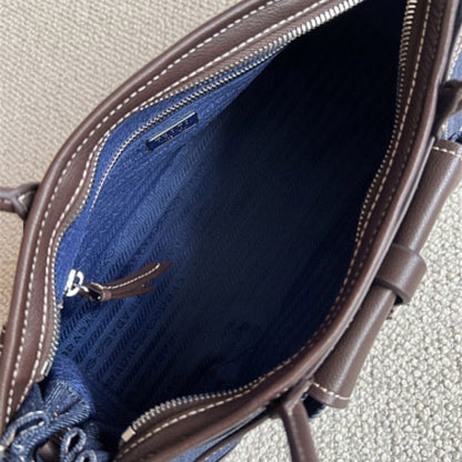 Prada Bonnie Medium Denim and Leather Handbag,