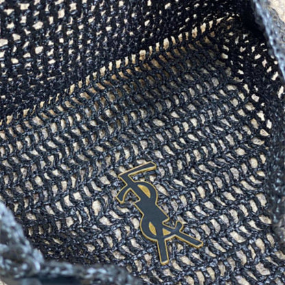 Saint Laurent Oxalis Shoulder Bag raffia macramé in black.