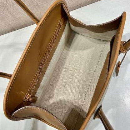 Prada Arqué Canvas and Leather Handbag