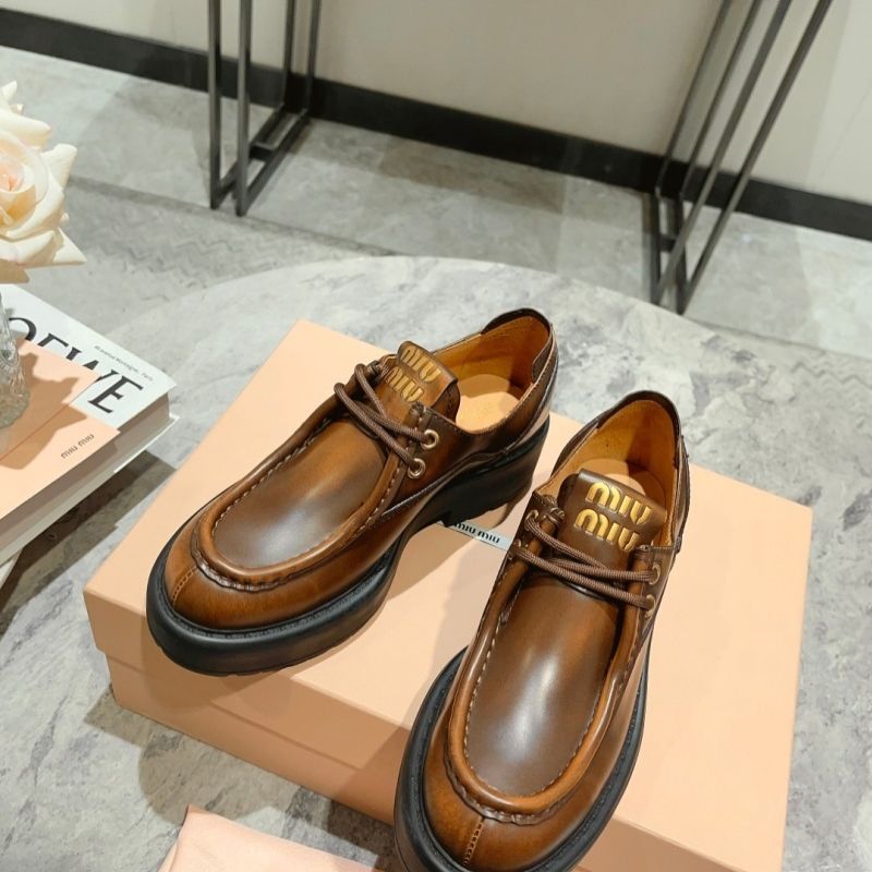 Miu Miu Laced Fumé Leather Shoes,