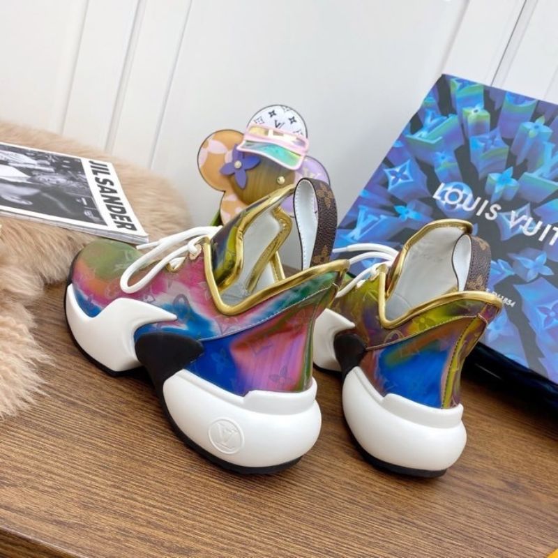 Louis Vuitton LV Archlight Sneaker in a striking multi-color, iridescent finish.